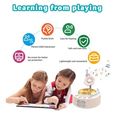 Round Phonograph Card Player: Interactive Educational Toy With Night Light & Portable Design